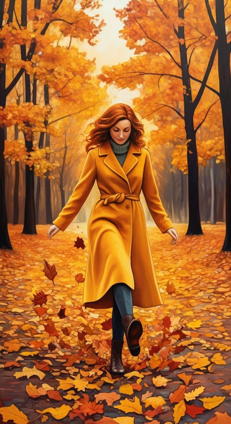 Autumnal Reverie: Impressionistic Woman in Golden Light