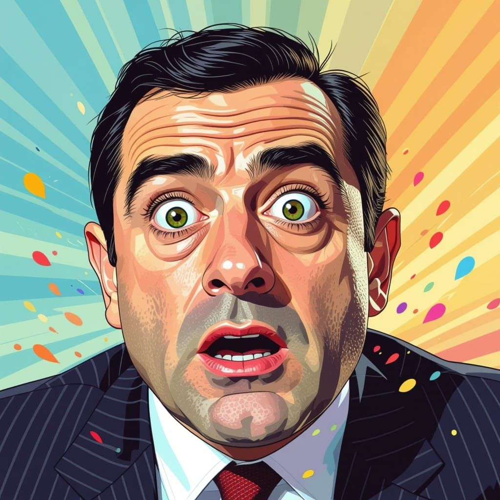 Mr Bean Falling Hyperrealistic Splash Art