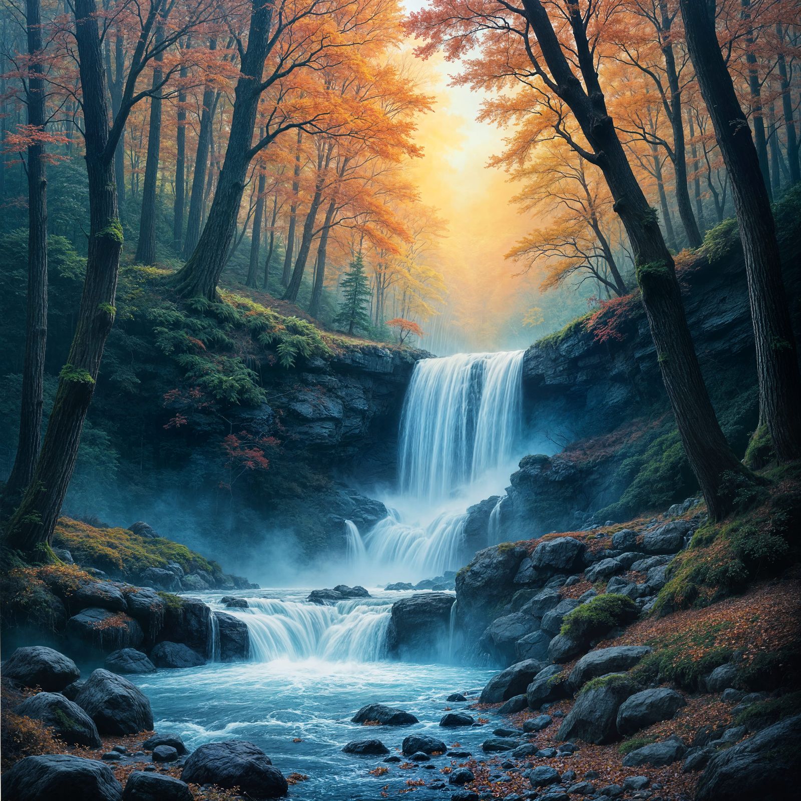 Vibrant Forest Waterfall in Inspiring Landscape Photography