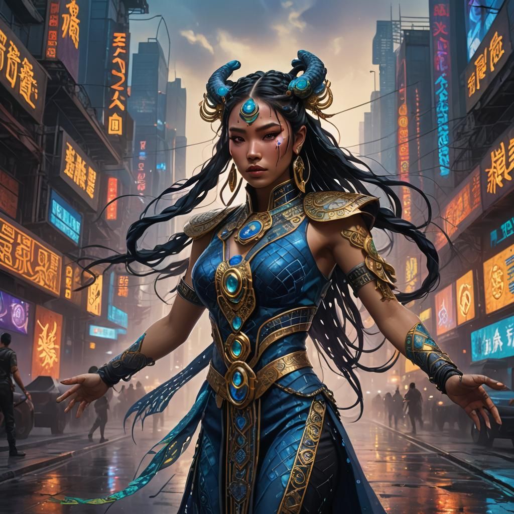 Cyberpunk Aztec Woman in Anime Style