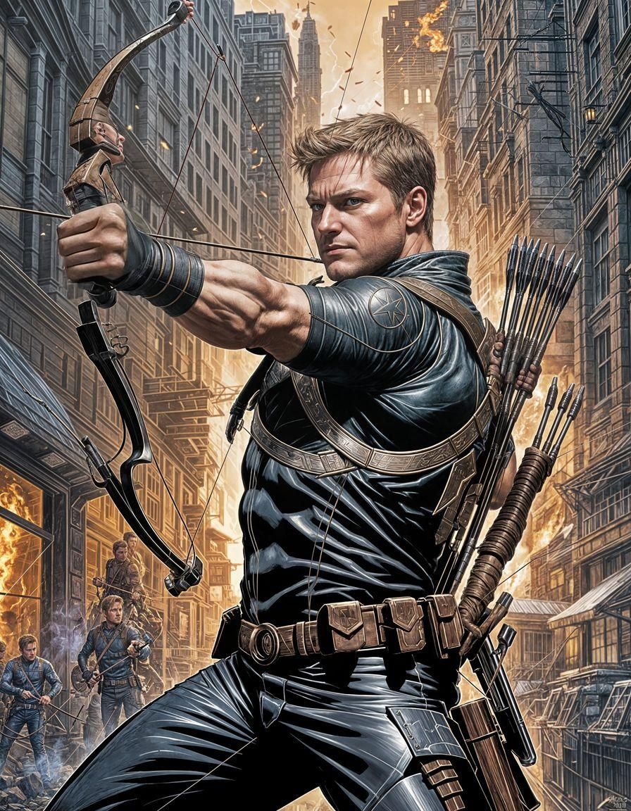 Hawkeye Fires an Arrow: Comic Book Art