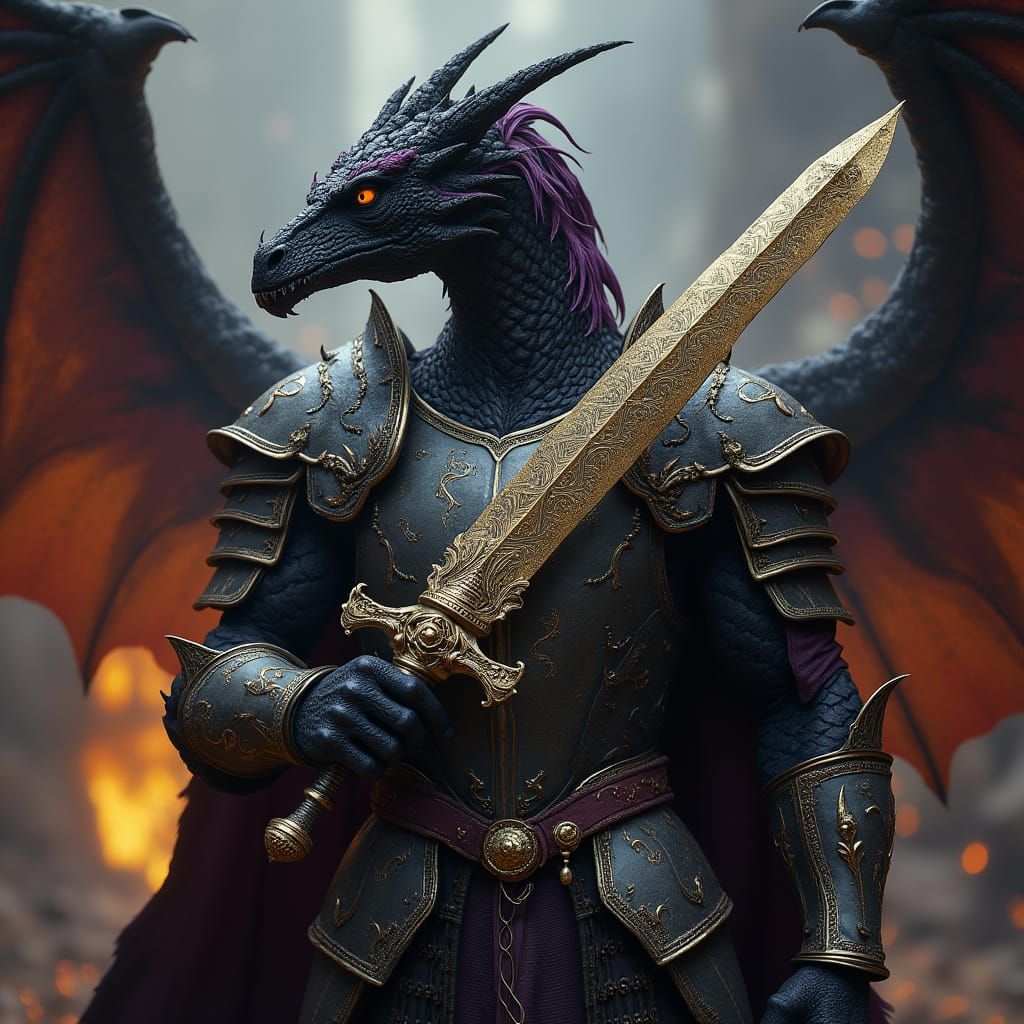 Elegant Dark Fantasy Warrior in Dragon Scale Armor