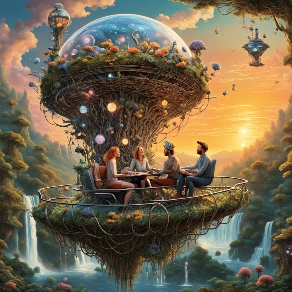 Surreal Stork Poets in Glass Forest Galaxy