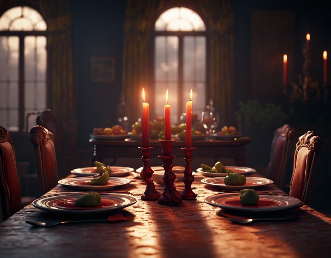 Man at Dinner Table in Detailed Matte Painting