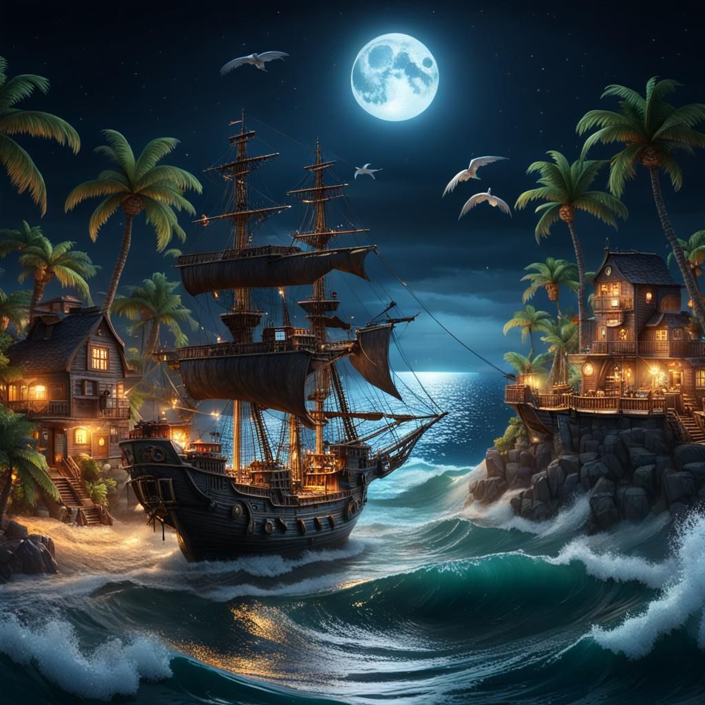 Miniature Pirate Port in Teardrop at Midnight