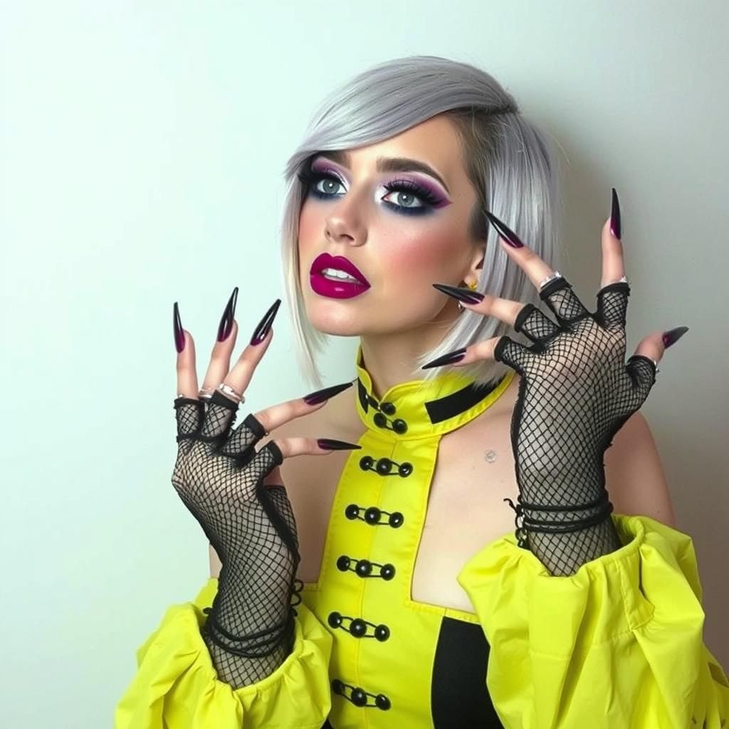 Extremely Long Black False Nails Close-Up