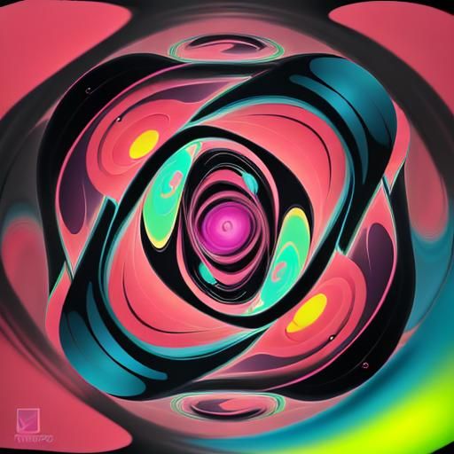 Overtone: A vibrant abstract composition with swirling shapes and contrasting colors.