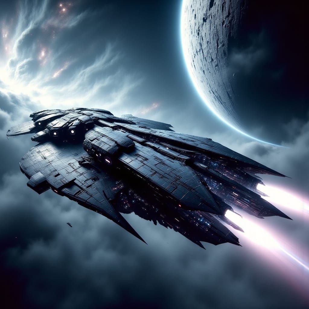 Colossal Warship in Nebula: Cinematic Concept Art