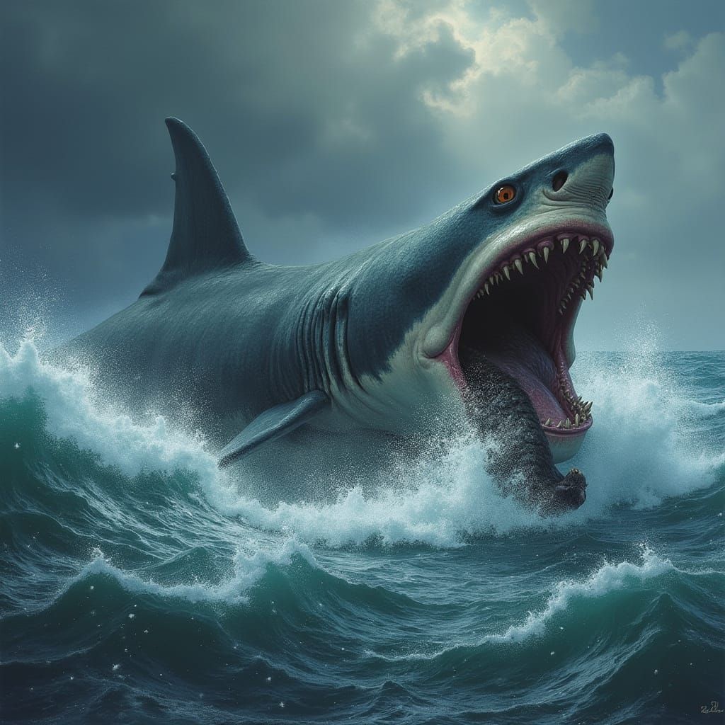 Megalodon Devours Primordial Creature in Turbulent Prehistor...