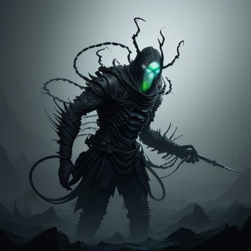 Ethereal Vinyl Specter in High-Contrast Black and White