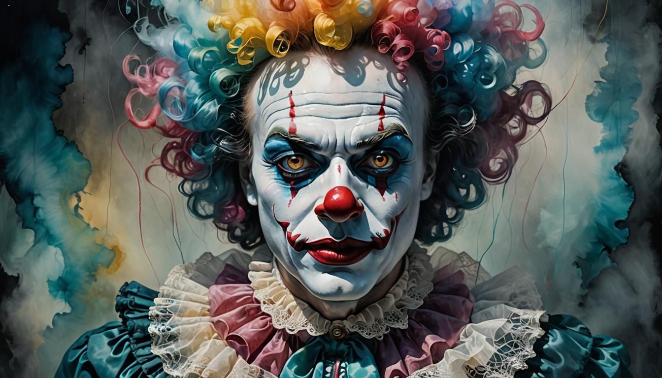 Surreal Ghostly Clown: Double Exposure Concept Art