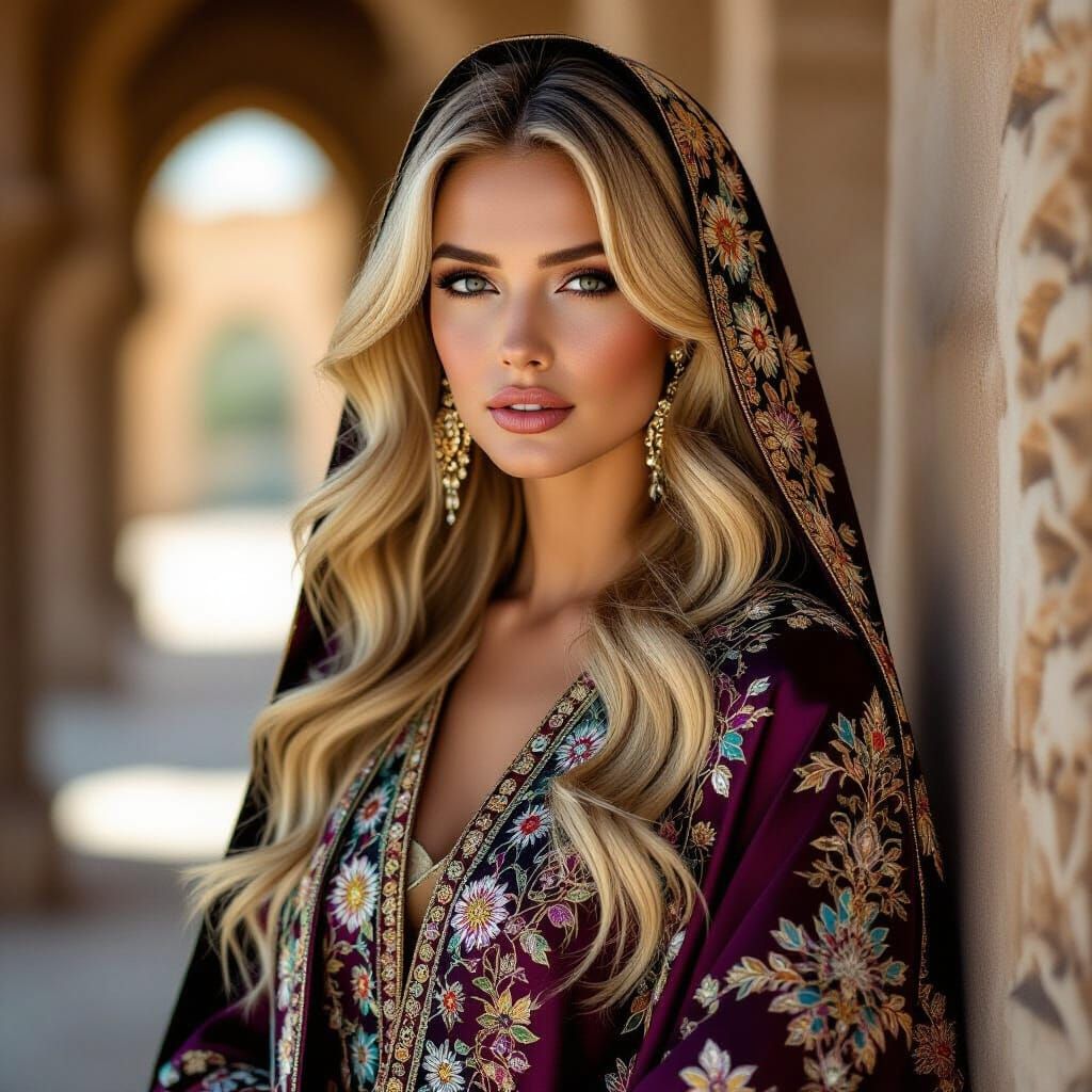 Regal Blonde in Luxurious Modern Abaya