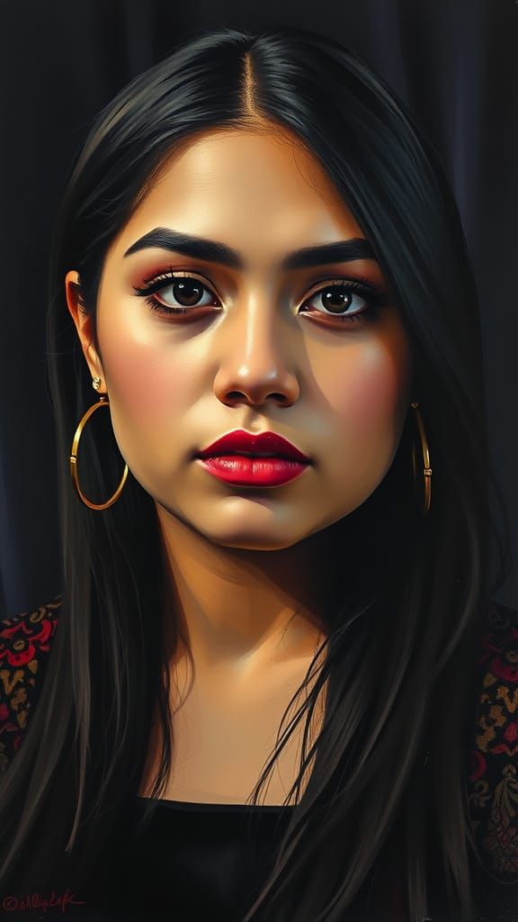 Elegant Iranian Woman in Polychromatic Oil Painting