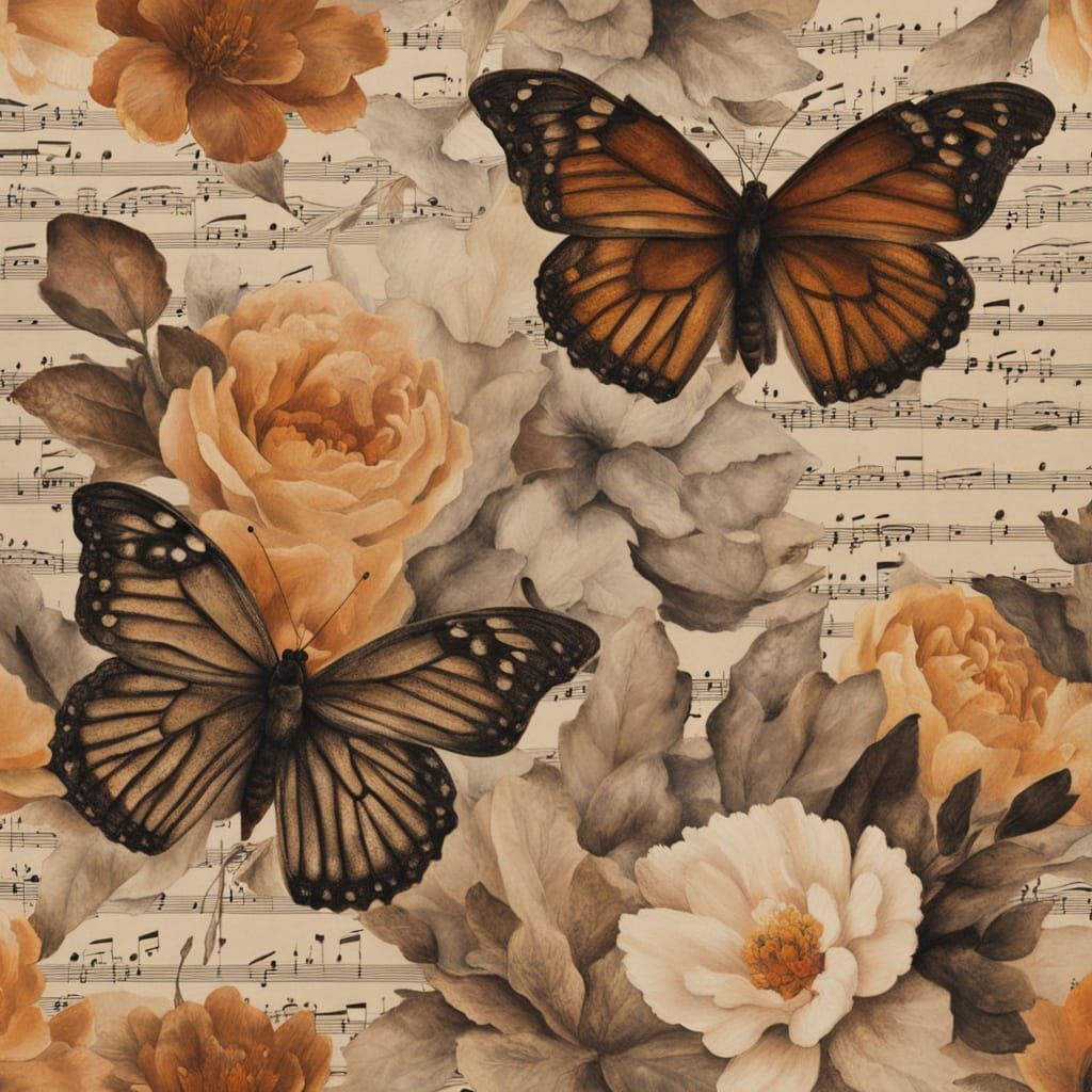Collage Art: Paper Flowers, Butterflies, and Landscape