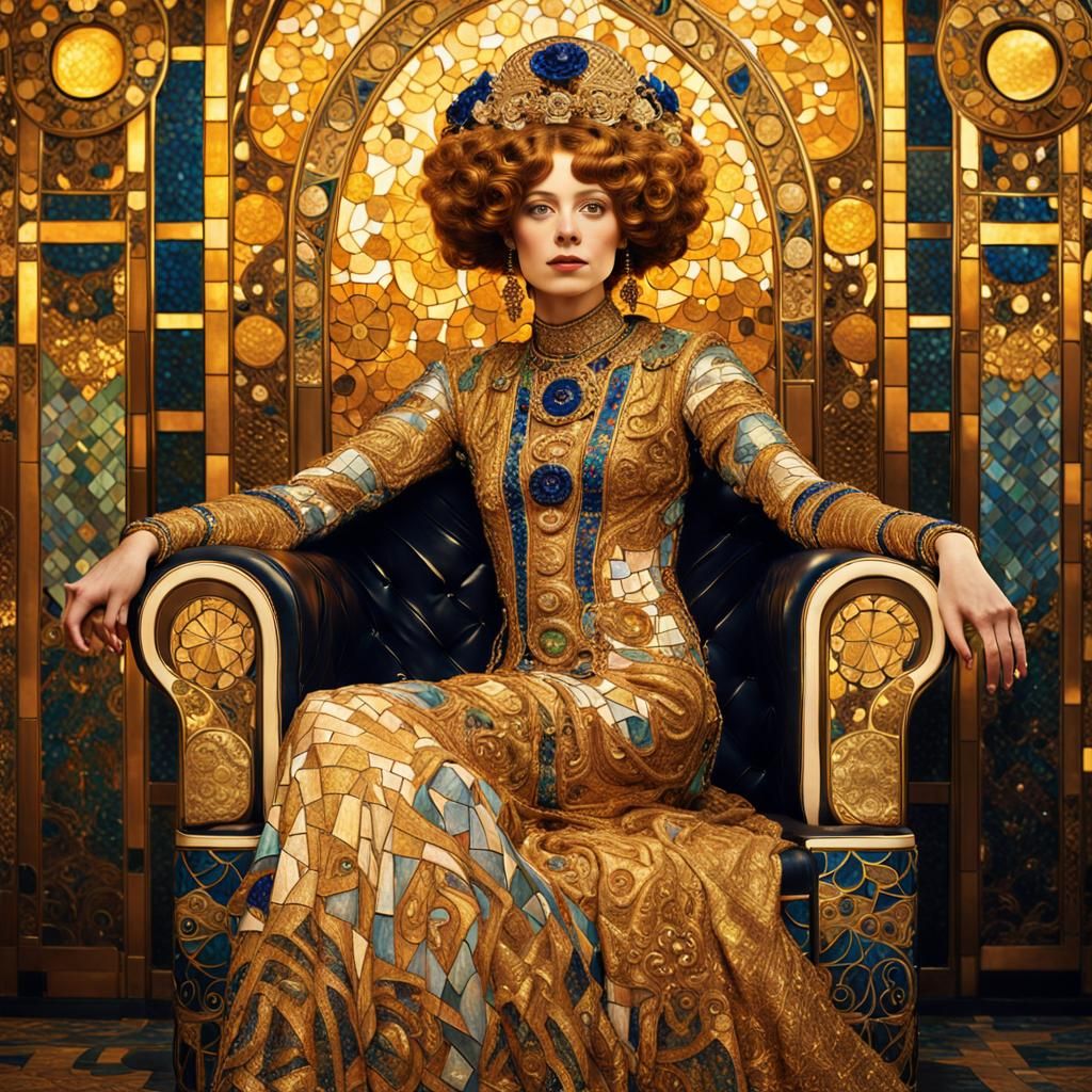 Ornate Woman on Throne in Art Nouveau Style