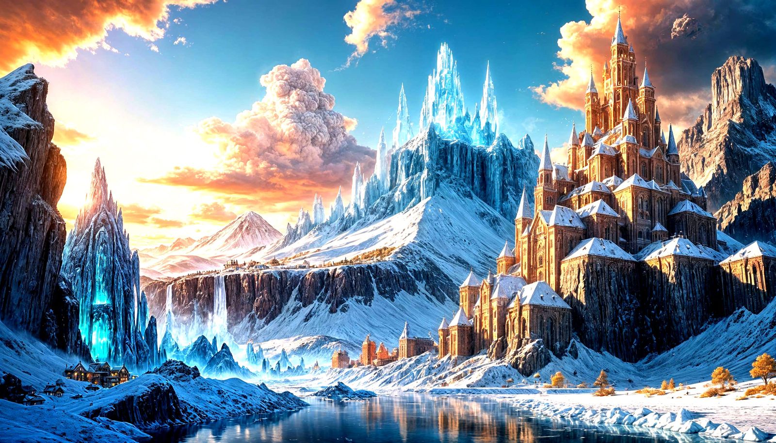 Ice Towers in Volcanic Valley: Fantasy Concept Art