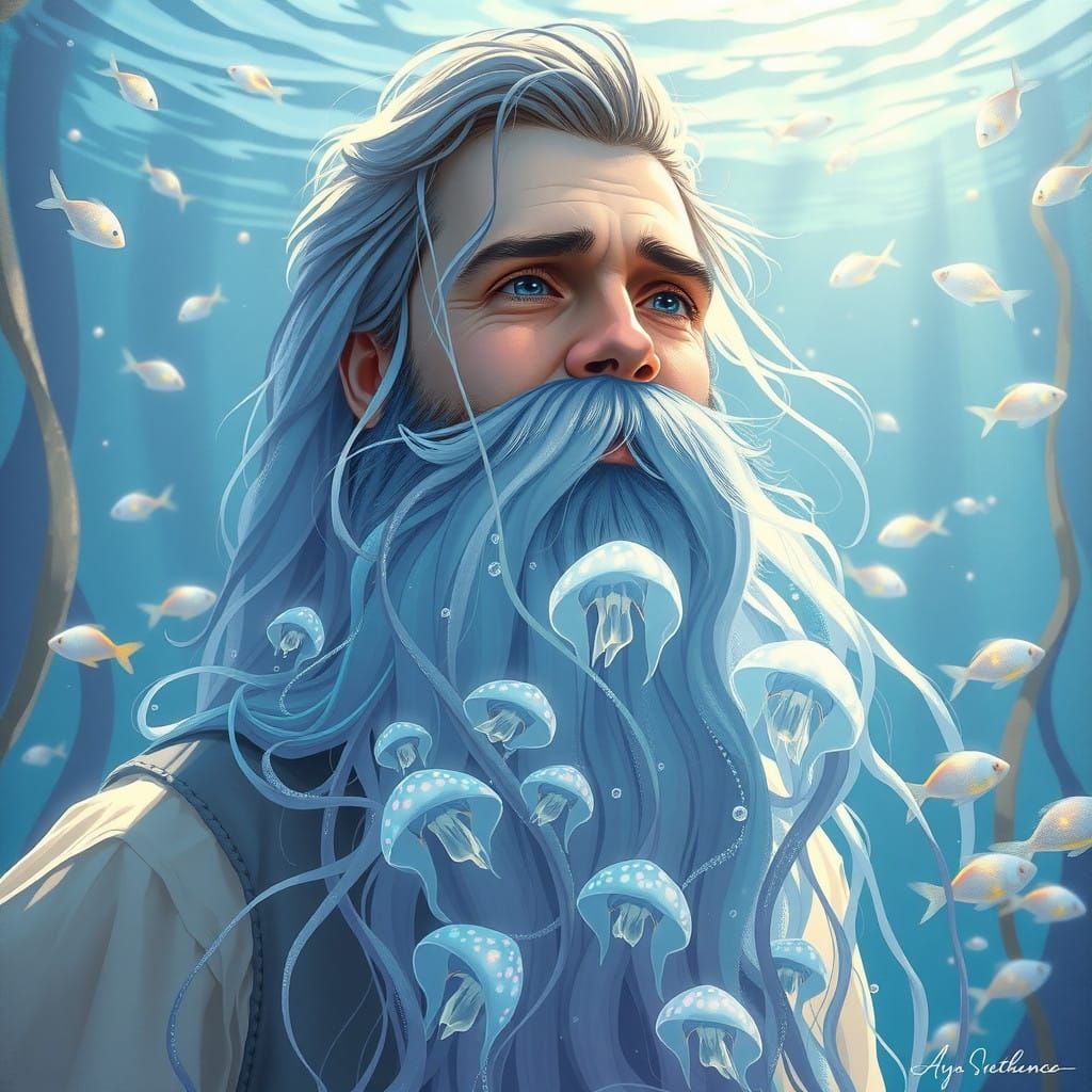 Surreal Underwater Gentleman with Ethereal Jellyfish Beard