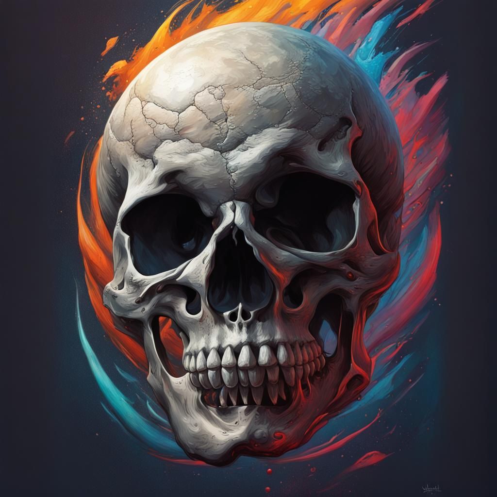 Hyperrealistic Skull and Moon Splash Art