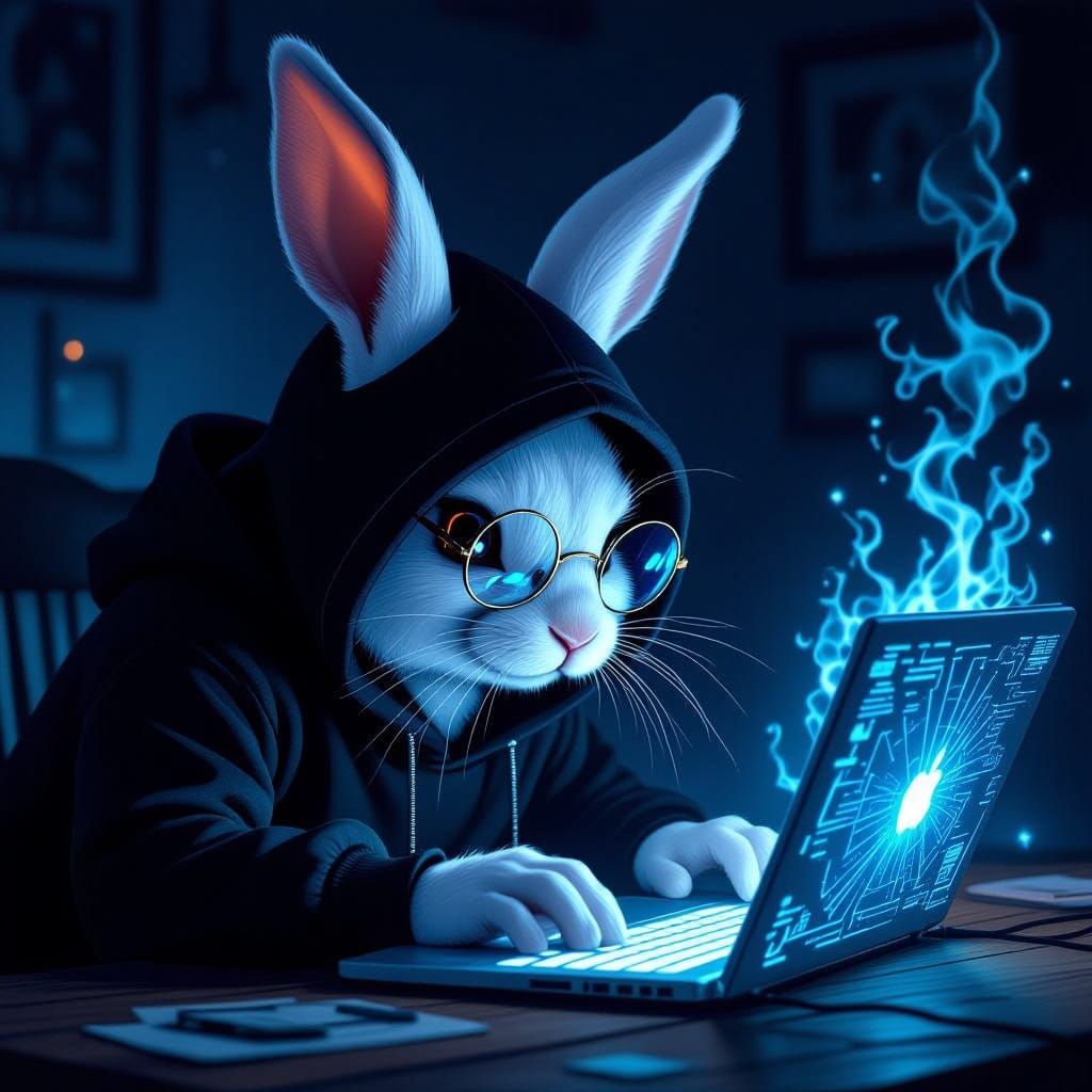Hacker Rabbit in Dark Fantasy Cybernetic Style