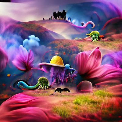 Psychedelic Alien Landscape with Frolicking Creatures