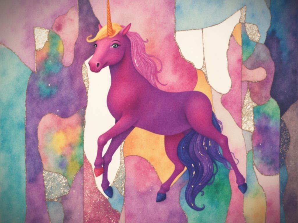 Naive Unicorn in Vibrant Abstract World