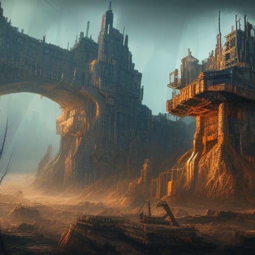 Post-Apocalyptic Utopia in Detailed Matte Painting Style