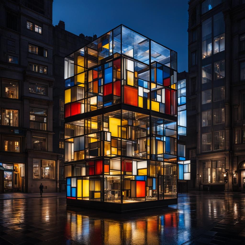 Futuristic Glass House in Steampunk Cityscape