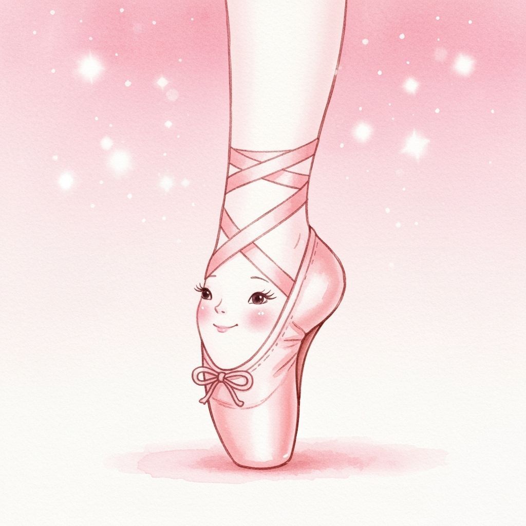Enchanting Pointe Shoe Character in Whimsical Watercolor Sty...