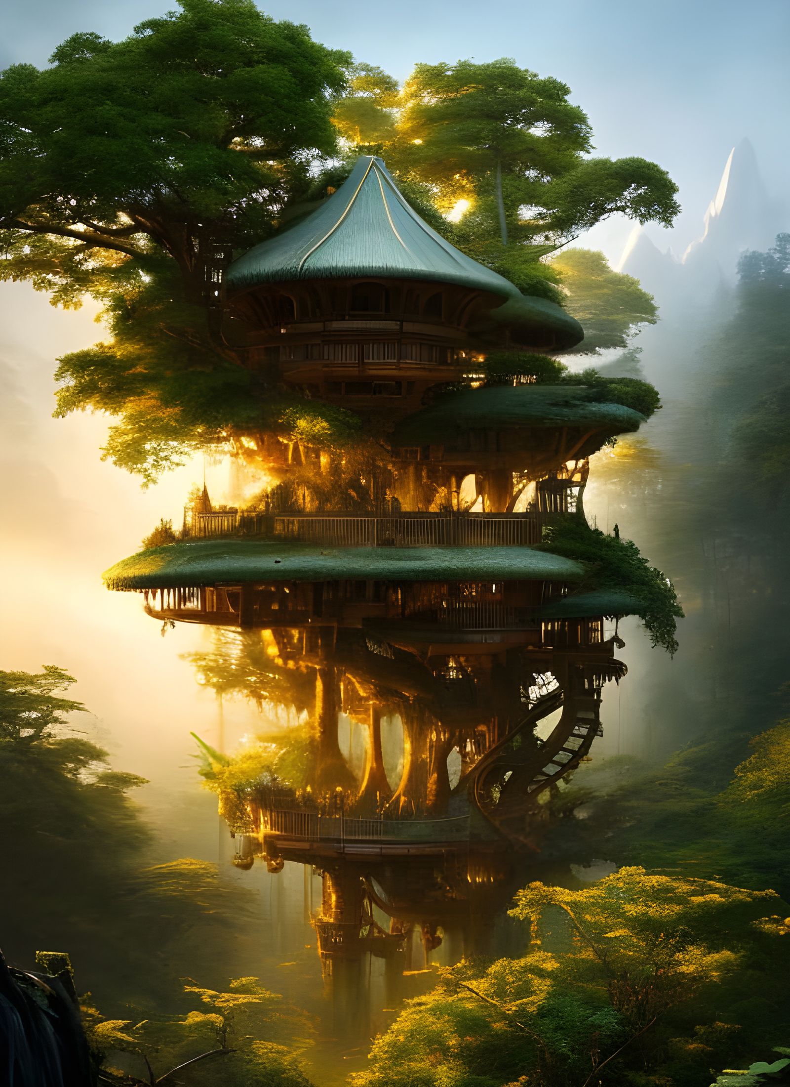 Epic Jungle Elf Treehouse at Sunset