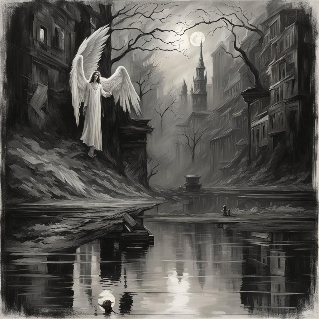 Angel with Demon Reflection: Sinister Digital Art