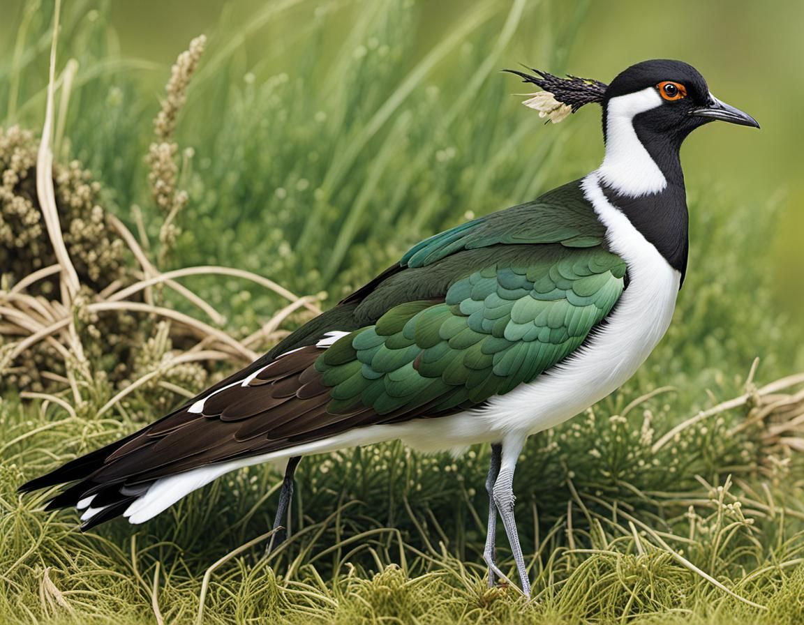 Lapwing Portrait in Watercolor Style