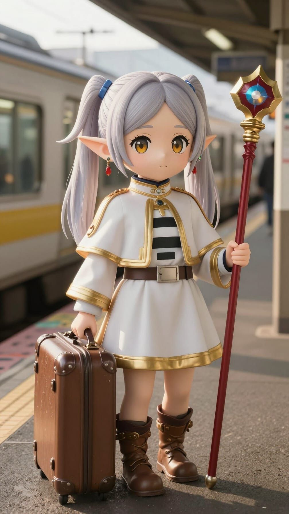 Anime Frieren at Shinjuku Station in Golden Hour