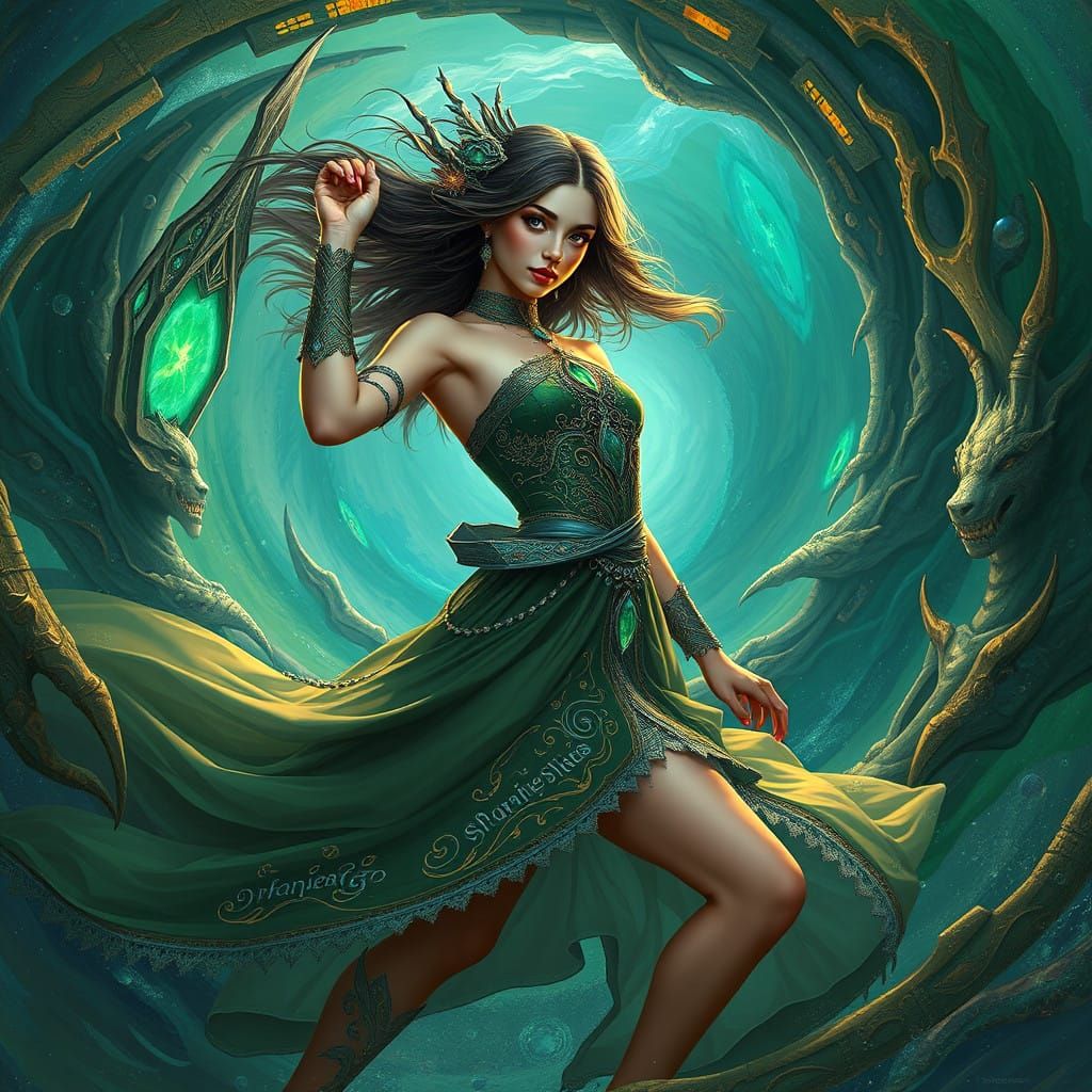 Fantasy Heroine in a Whirlwind of Color and Light