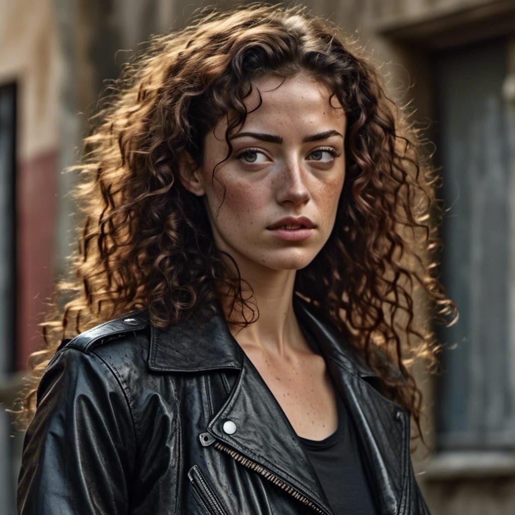 Ariadne in Leather: Hyperrealistic Portrait