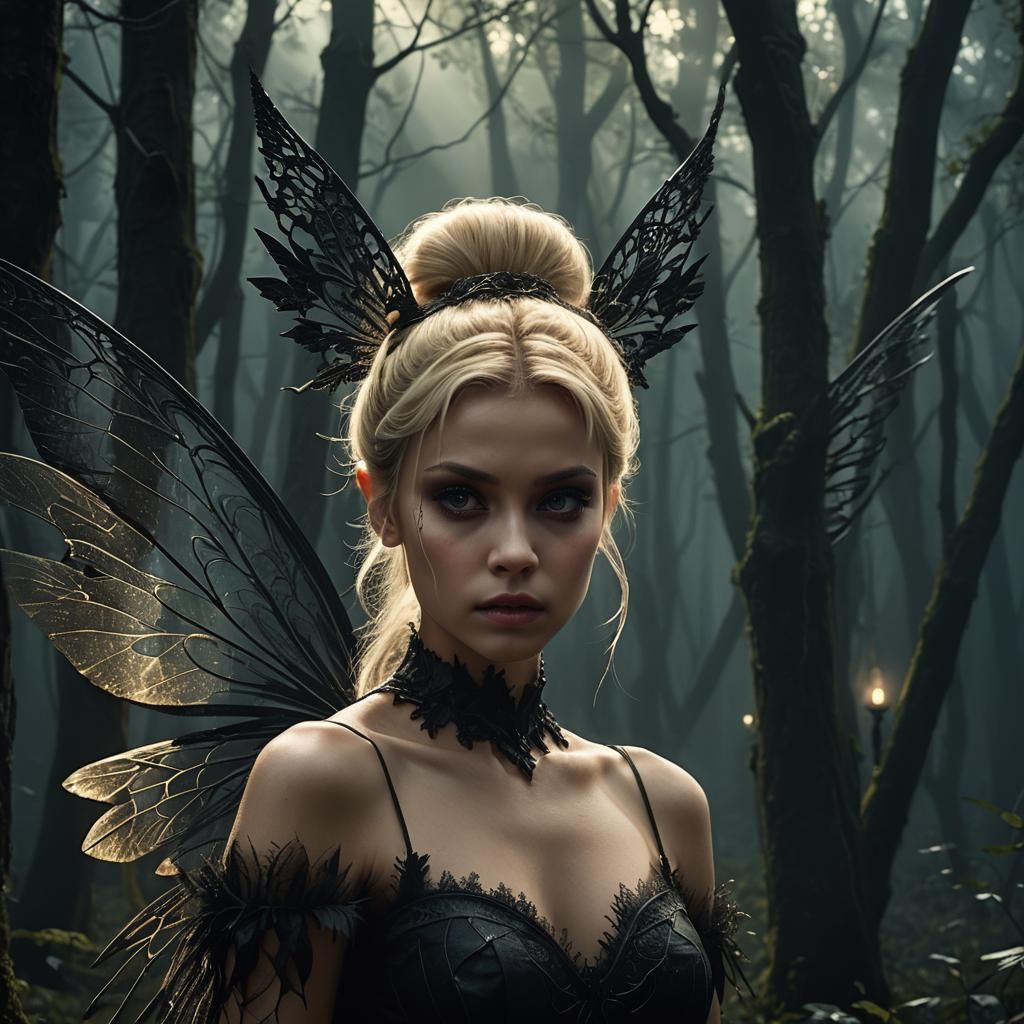 Gothic Tinkerbell in Forest, Digital Matte Painting