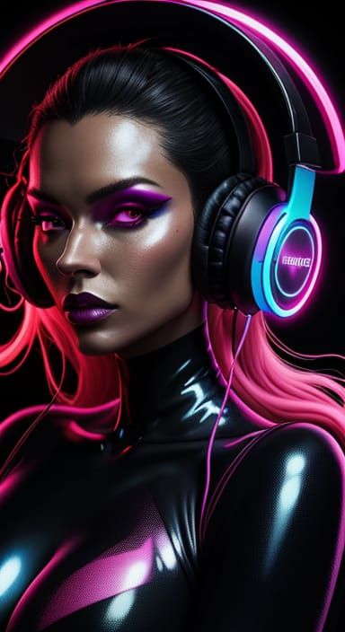 Woman with Headphones in Vibrant Digital Art