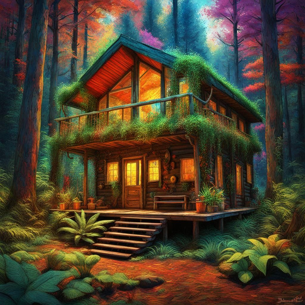Surreal Cabin in Woods: A 3D Render
