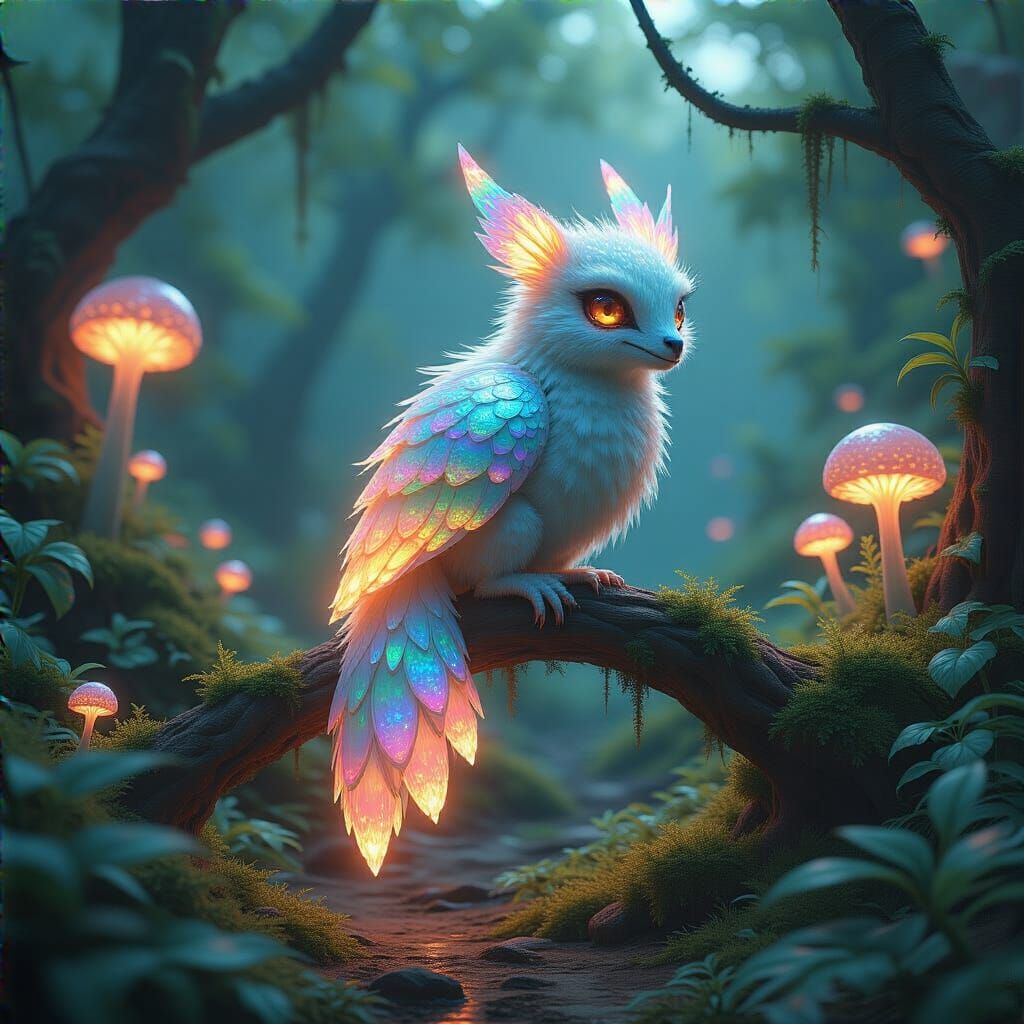 Bioluminescent Creature in Lush Alien Forest