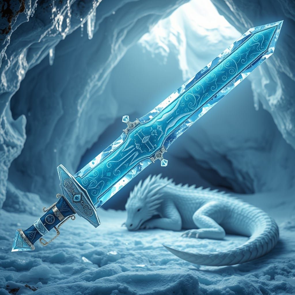 Regal Icy Fantasy Sword in Frozen Cave