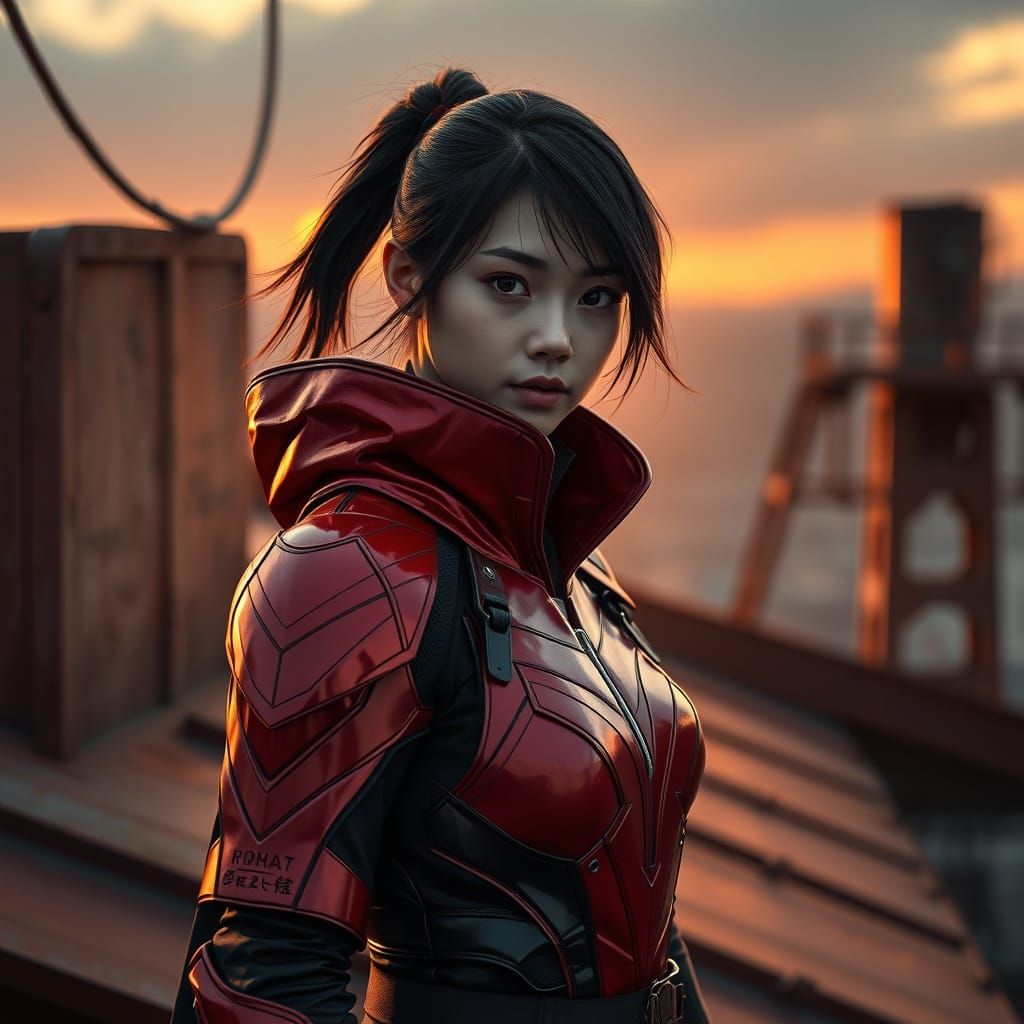 Cyberpunk Superheroine in High-Tech Ninja Armor