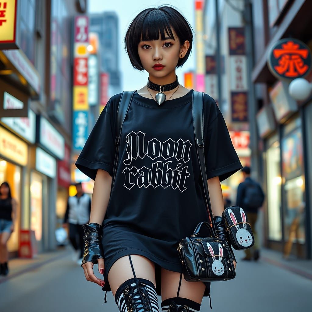 Gothic Thai Woman in Harajuku Fashion, Hyperrealistic