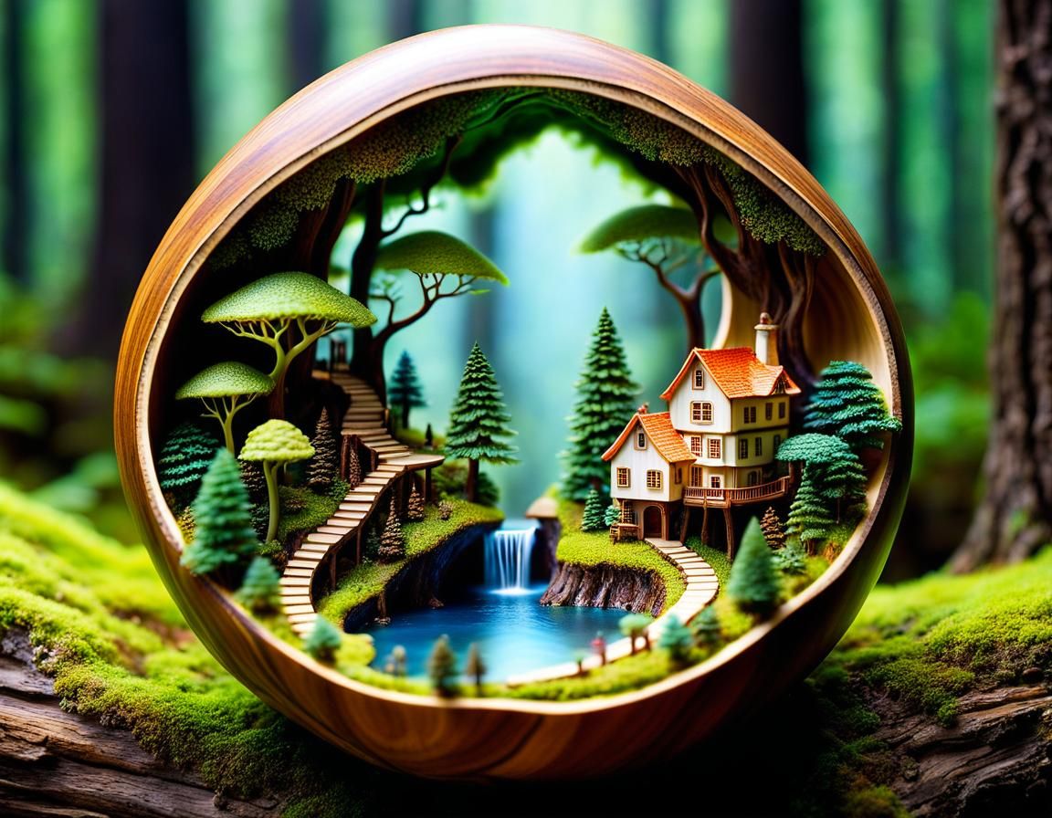 Miniature Fairy City Inside a Walnut Shell