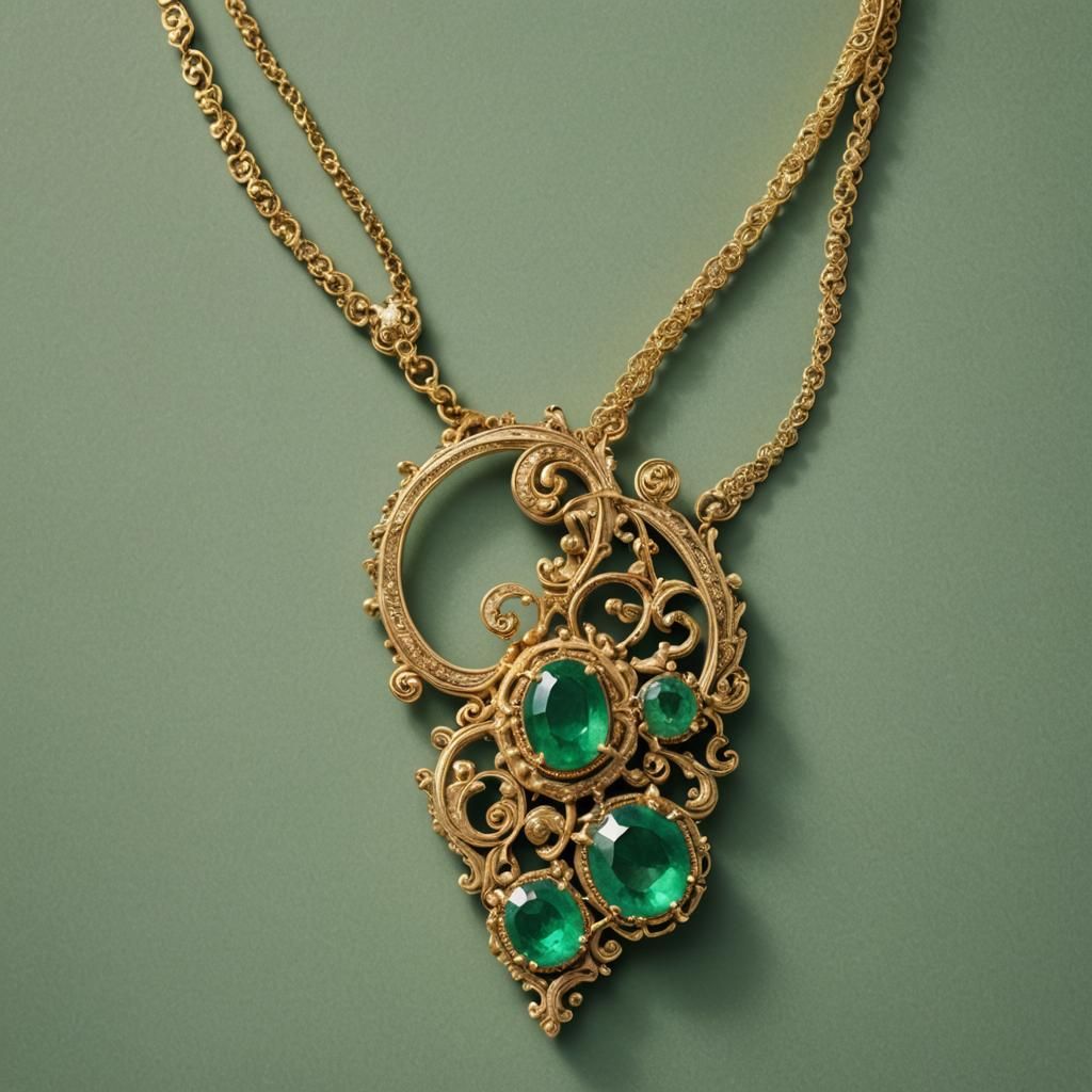 17th Century Emerald and Gold Filigree Necklace