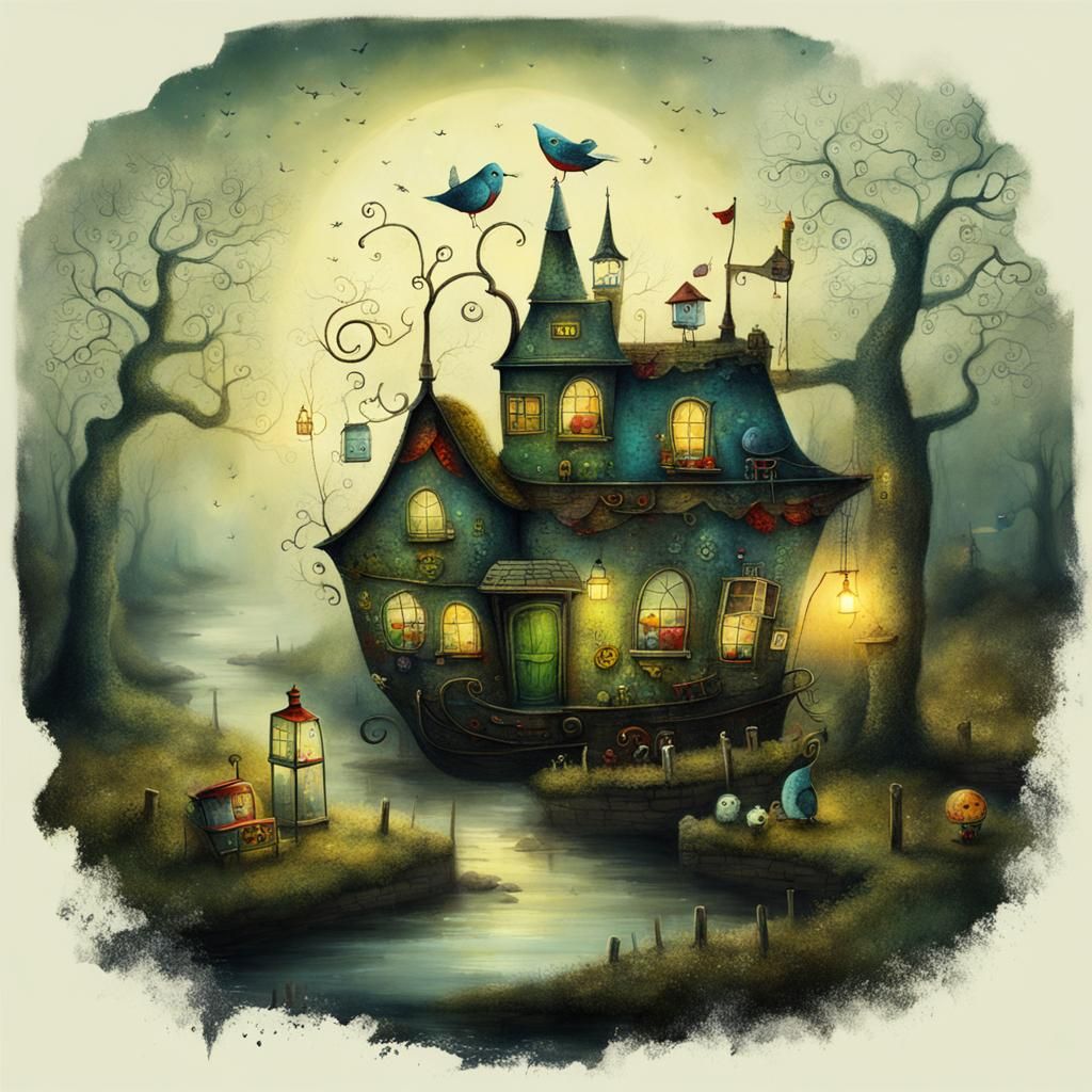 Whimsical Illustration in a Dark Fairytale Style