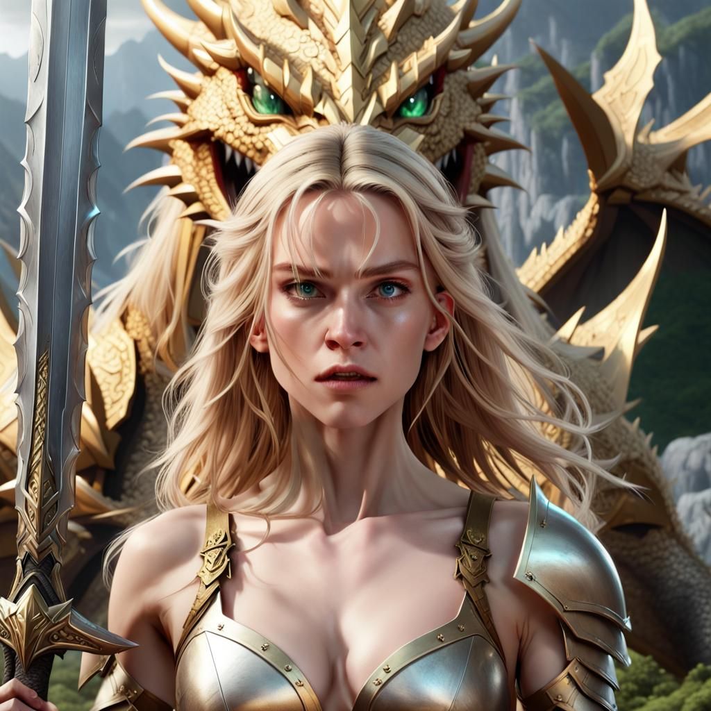 Warrior and Dragon in Detailed Fantasy Art