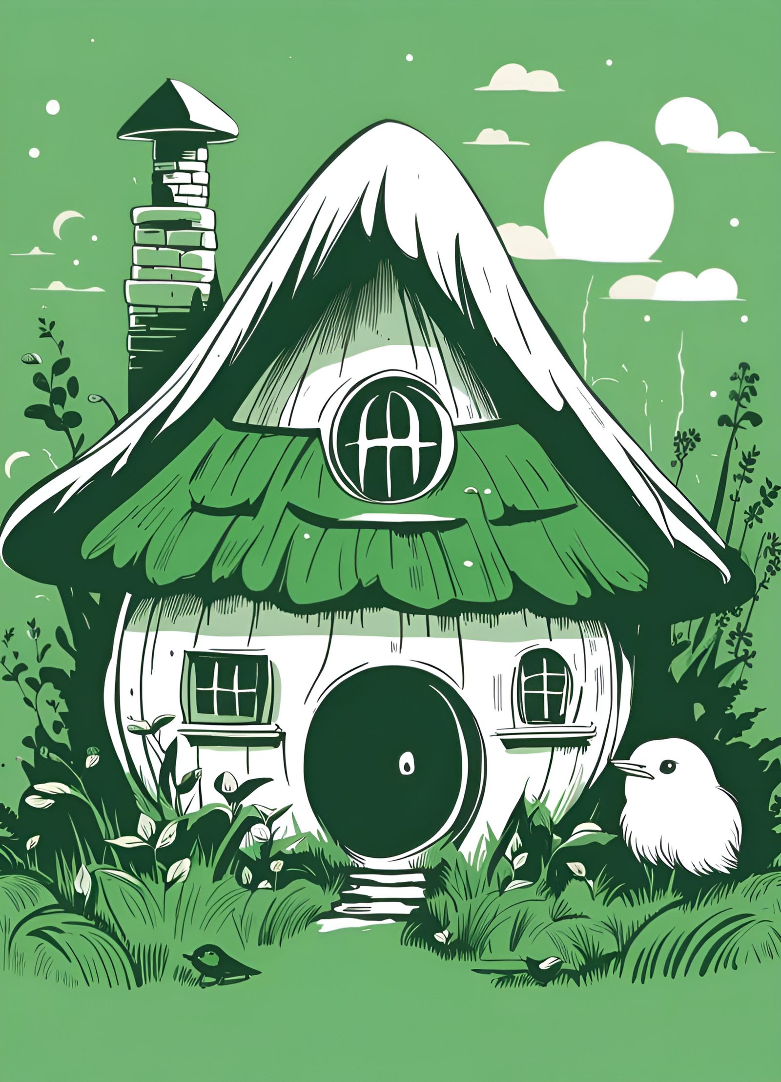 Whimsical Hobbit House in Sketchnote Style