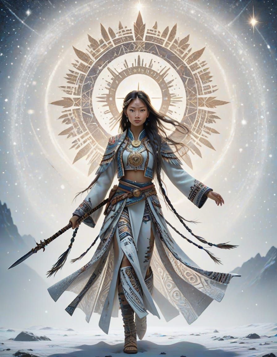 Asian Warrior Goddess in Ethereal Flight