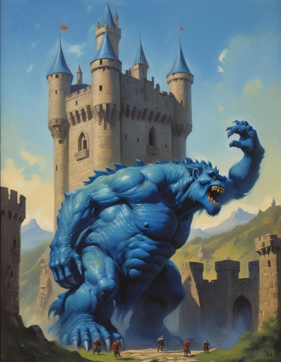 Cyberpunk Castle Destroyed by a Blue Giant