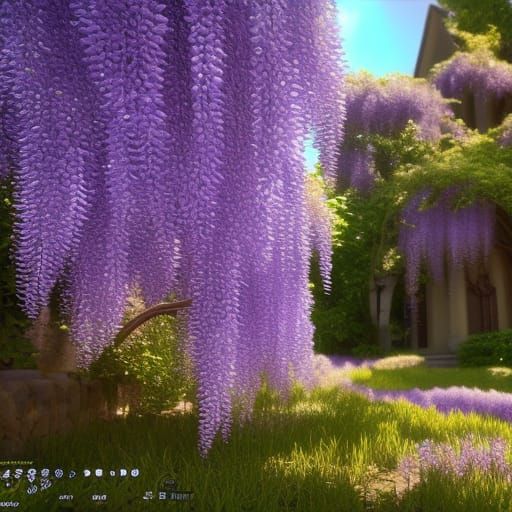 Wisteria Blossoms in 3D Game Cinematic Style