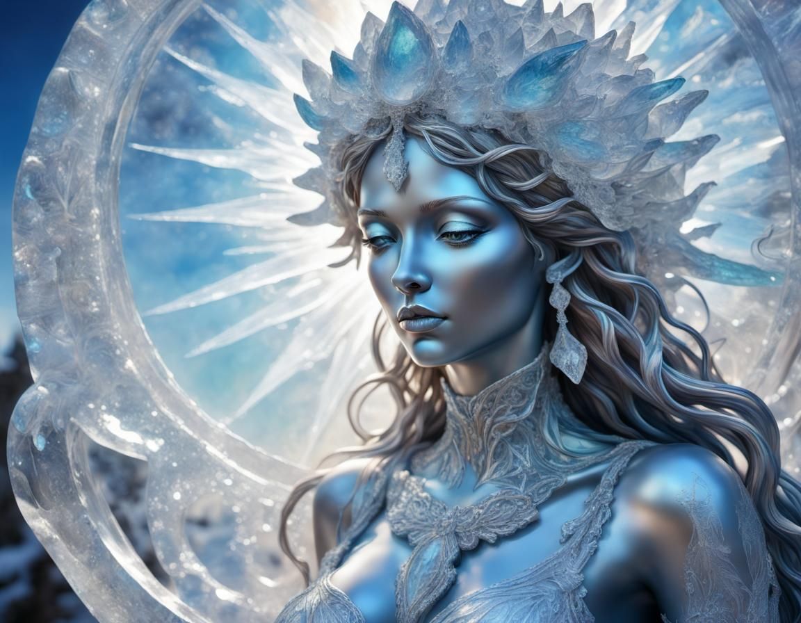 Ice Goddess Sculpture Shines: Hyperrealistic Concept Art